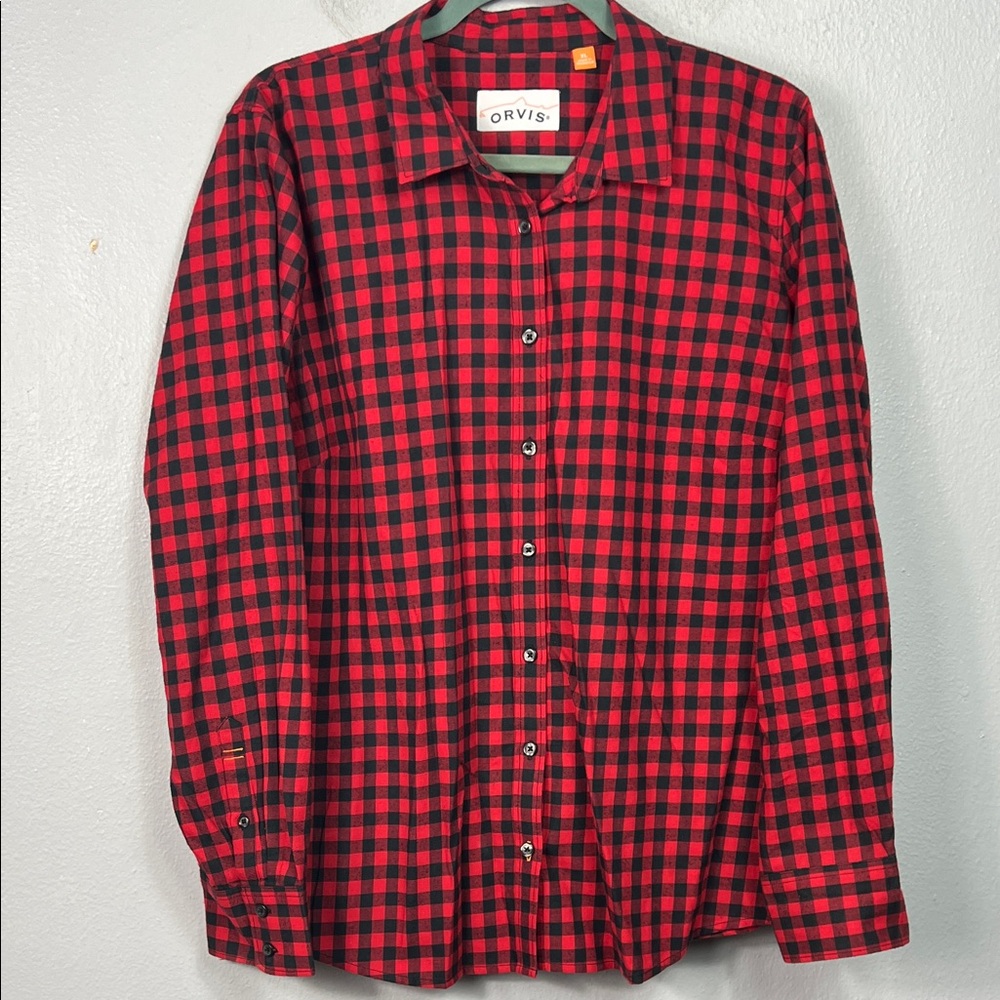 Orvis Black & Red Buffalo Check Long Sleeve Button Front Shirt XL